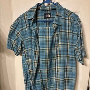 The North Face Men's Teal and Yellow Plaid Shirt